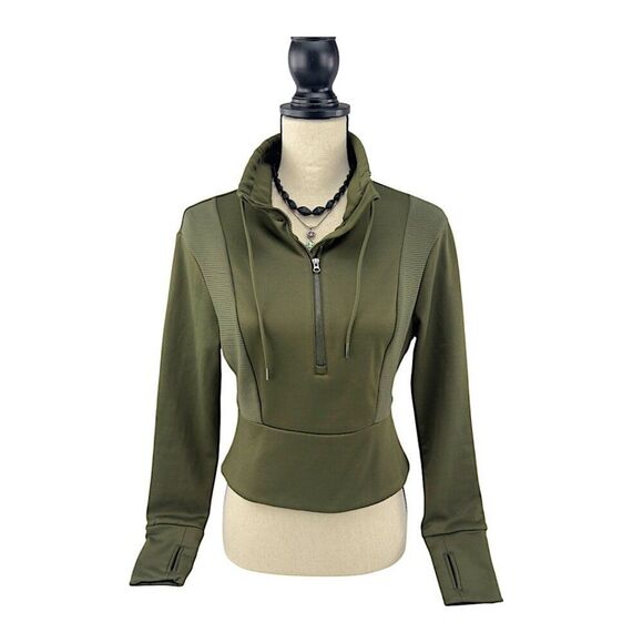 Avia Women's Semi-Fit Quarter-Zip Ribbed Pullover Military Army/Olive Green - XS - Picture 5 of 7